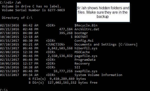 Displaying hidden files on your server or removable drive backup system